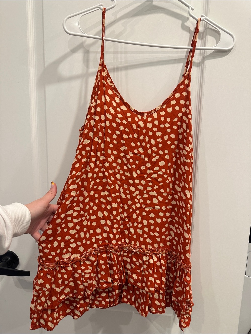 Women's Rust Orange Spotted Ruffle Hem Mini Dress